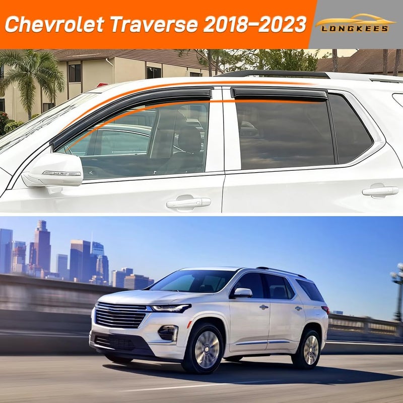 LONGKEES Window Visors Rain Guards FIT 2018–2023 Chevrolet Traverse – in-Channel Vent Deflectors 4PC Set All-Weather - Image 2